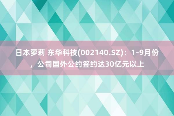 日本萝莉 东华科技(002140.SZ)：1-9月份，公司国外公约签约达30亿元以上