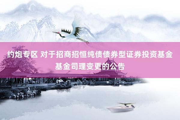 约炮专区 对于招商招恒纯债债券型证券投资基金基金司理变更的公告