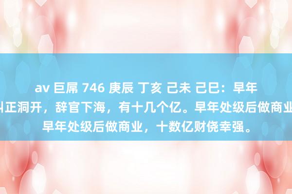 av 巨屌 746 庚辰 丁亥 己未 己巳：早年从政，官至处级；纠正洞开，辞官下海，有十几个亿。早年处级后做商业，十数亿财侥幸强。