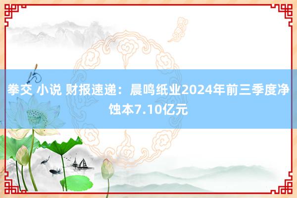 拳交 小说 财报速递：晨鸣纸业2024年前三季度净蚀本7.10亿元