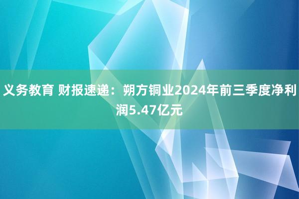 义务教育 财报速递：朔方铜业2024年前三季度净利润5.47亿元