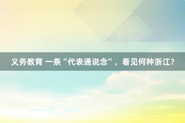 义务教育 一条“代表通说念”，看见何种浙江？